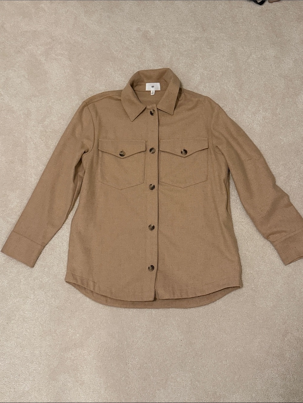 BP Tan Utility Shacket with Button Front and Chest Flap Pockets